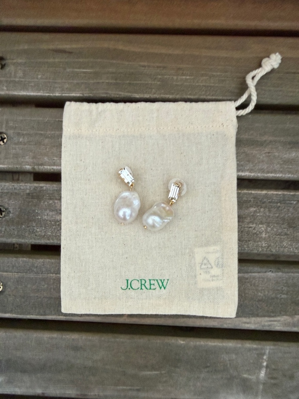 J. Crew Gold Tone Crystal & White Baroque Pearl Drop Earrings